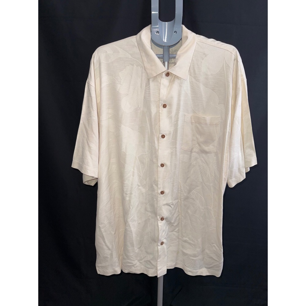 Tommy Bahama Mens XXL Silk Sailboat Embroidered Camp Shirt Cream Downwind